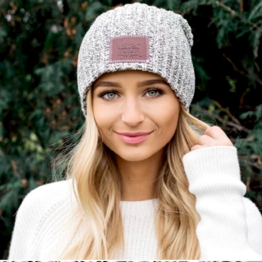 Love Your Melon Cozy Knit Beanie with Leather Patch - Cream